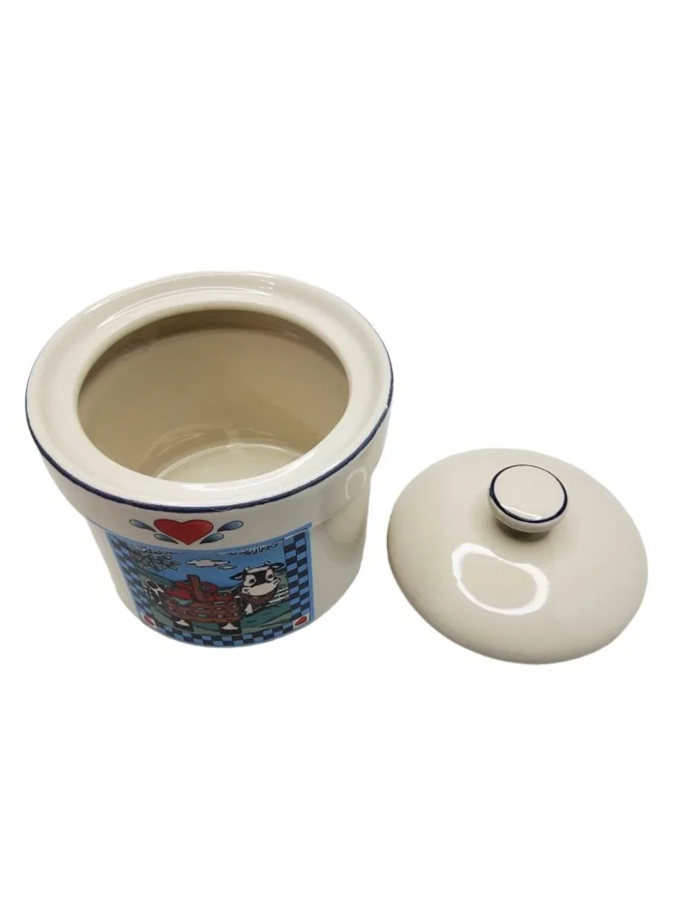 vintage transfar international ceramic checkerboard farms small crock